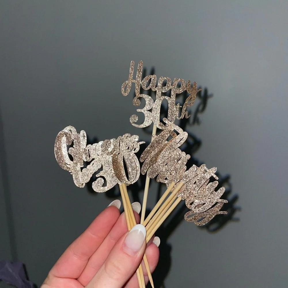 Rose Gold Glitter Happy 30th Birthday Cake Toppers